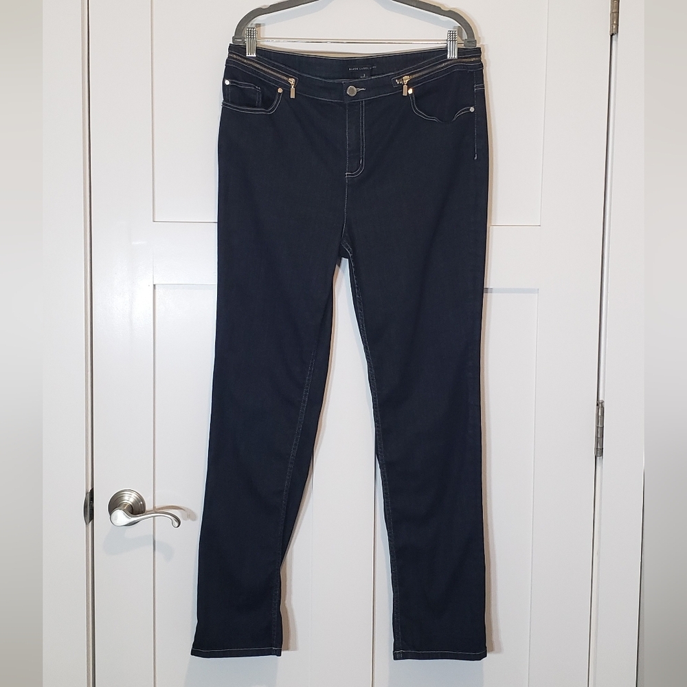 Chico's Black Label Blue Jeans High Rise Stretch Darkwash Size 2 Zipper Detail